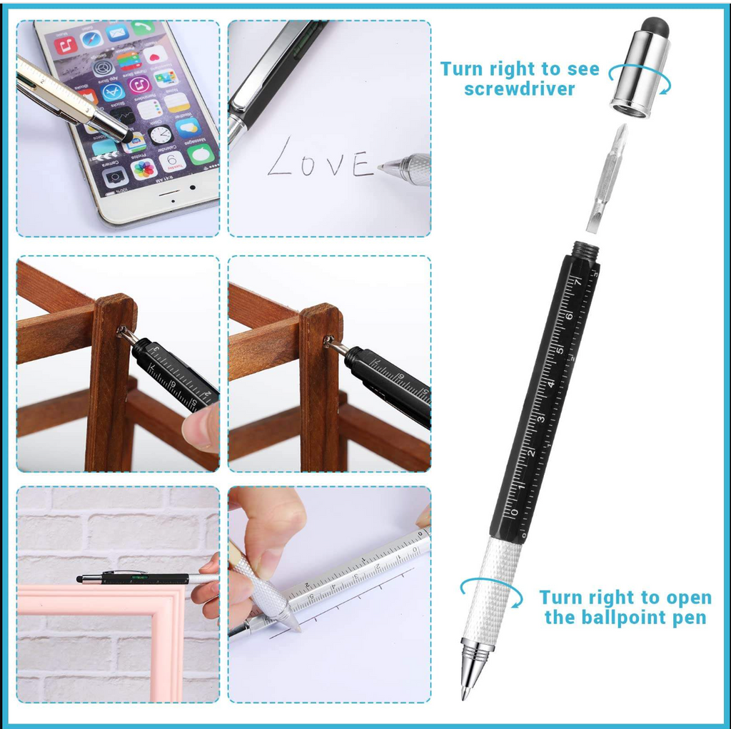 6-in-1 Multi-Tool Pen – Smart Multifunctional Pen with Screwdrivers, Ruler & Stylus